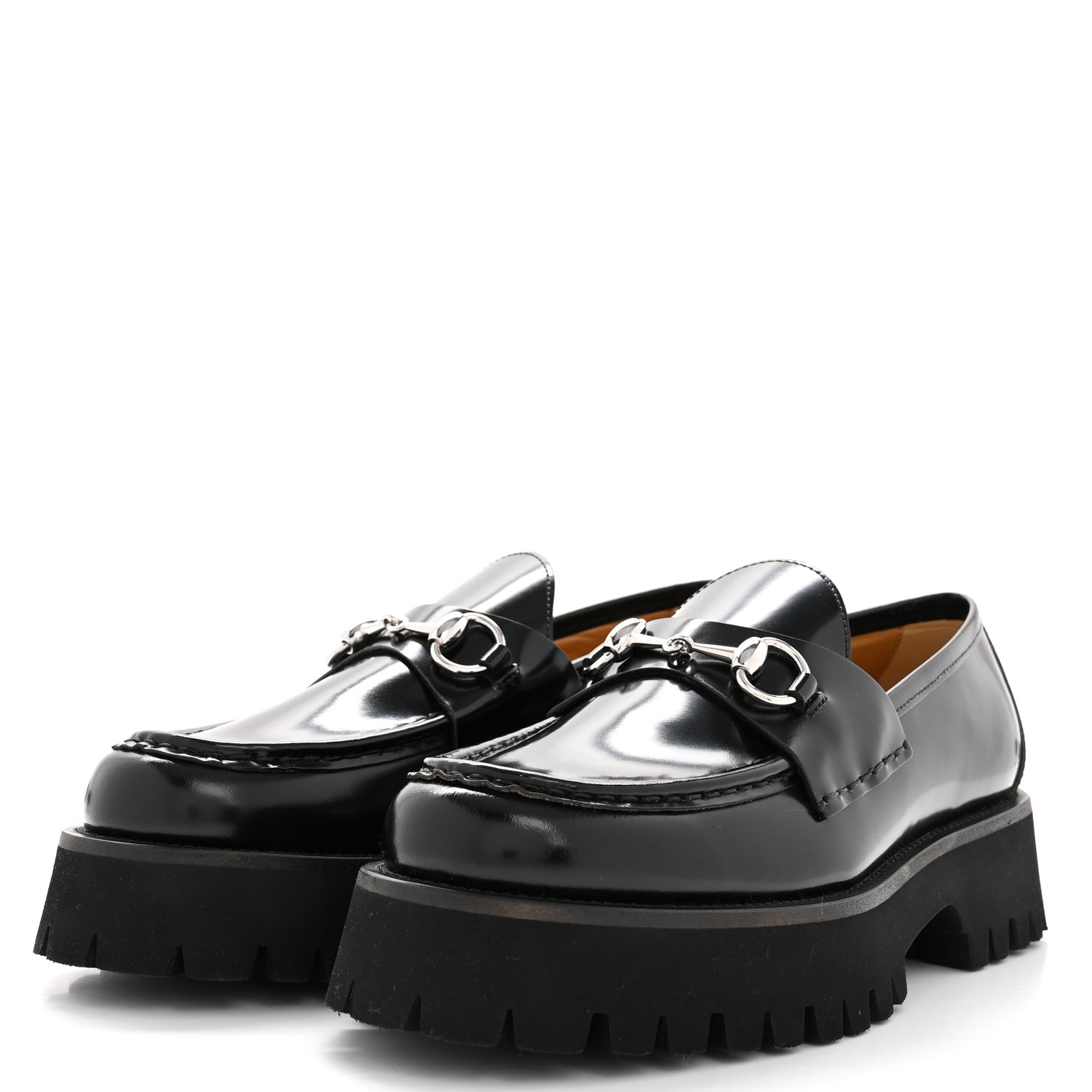 Gucci Cordovan Lux Womens Horsebit 45mm Platform Loafers 39.5 Black