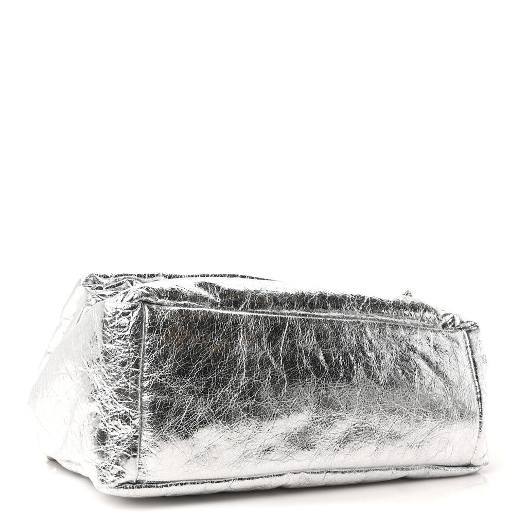 Balenciaga Metallized Arena Calfskin Medium Monaco Chain Shoulder Bag Silver