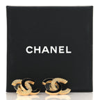 Chanel Enamel CC Textured Earrings Black Gold