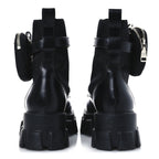 Prada Spazzolato Rois Re-Nylon Metal Triangle Logo Monolith Pouch Pocket 55mm Boots 41 Black