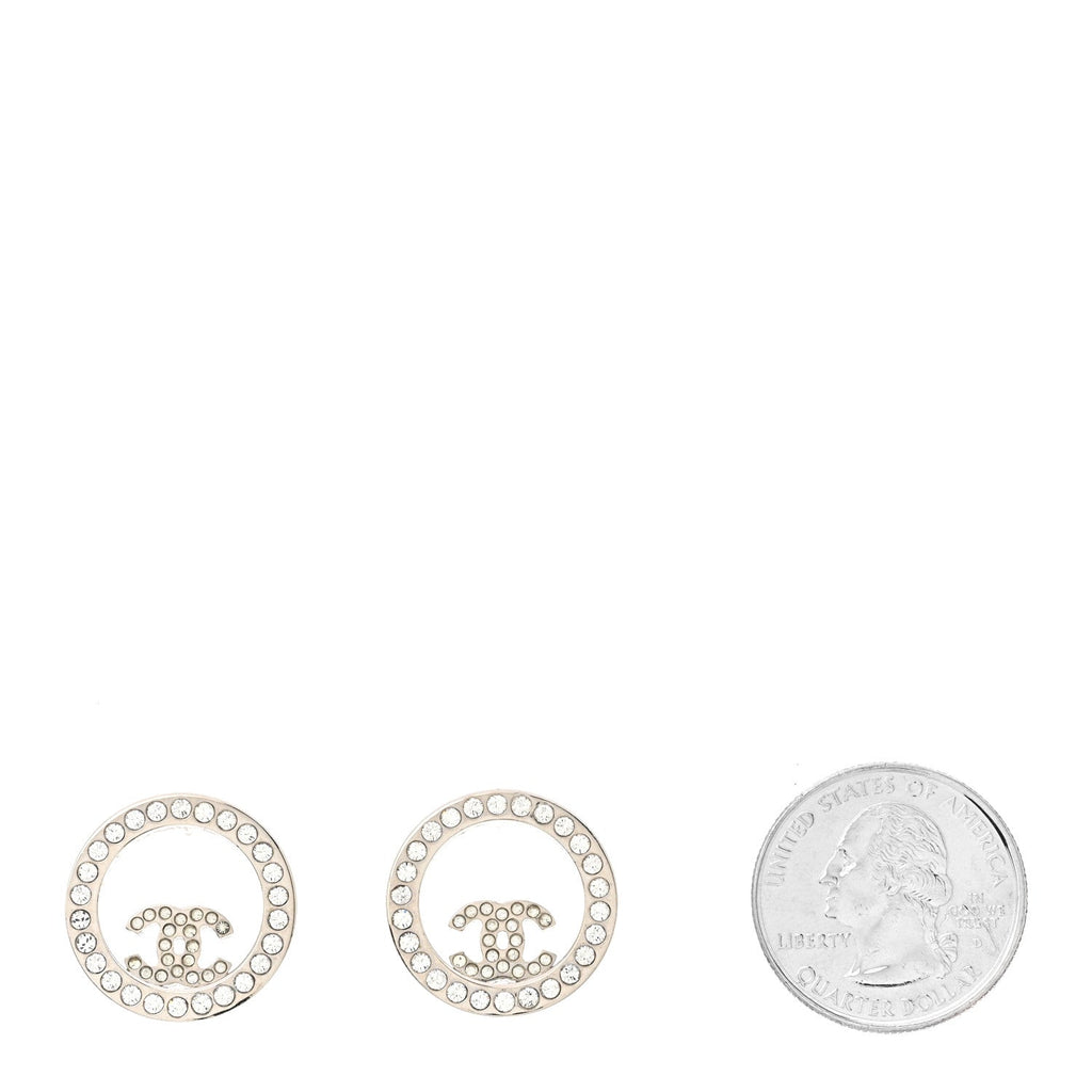 Chanel Crystal CC Round Earrings Silver