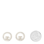 Chanel Crystal CC Round Earrings Silver