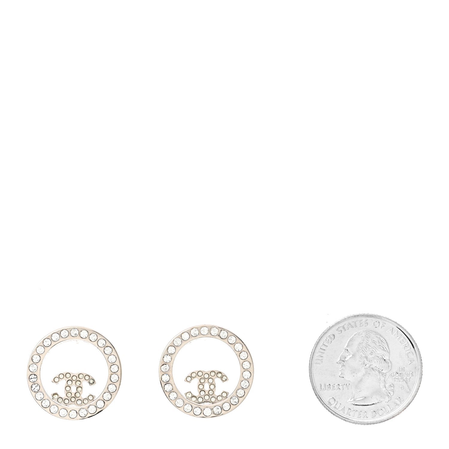 Chanel Crystal CC Round Earrings Silver