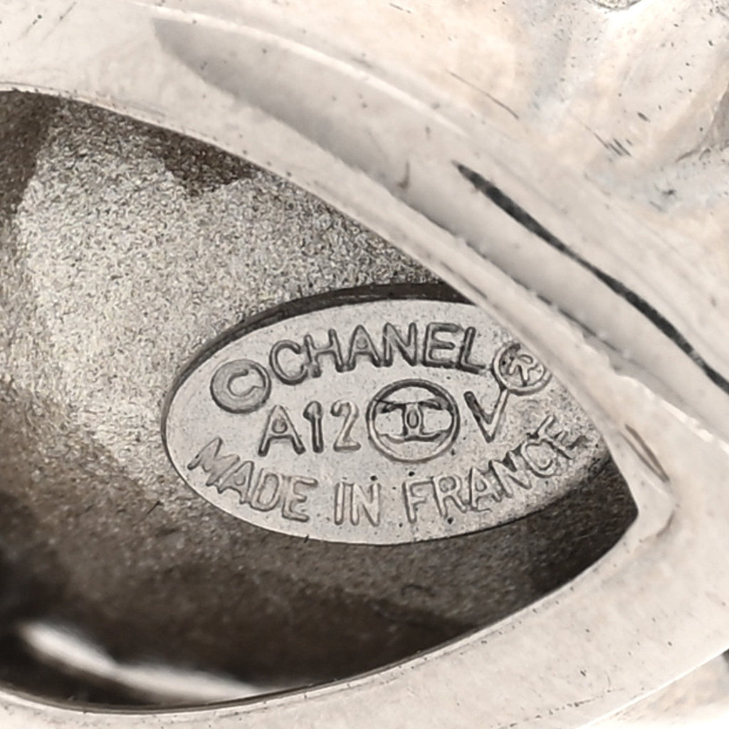 Chanel Crystal CC Tear Drop Earrings Silver