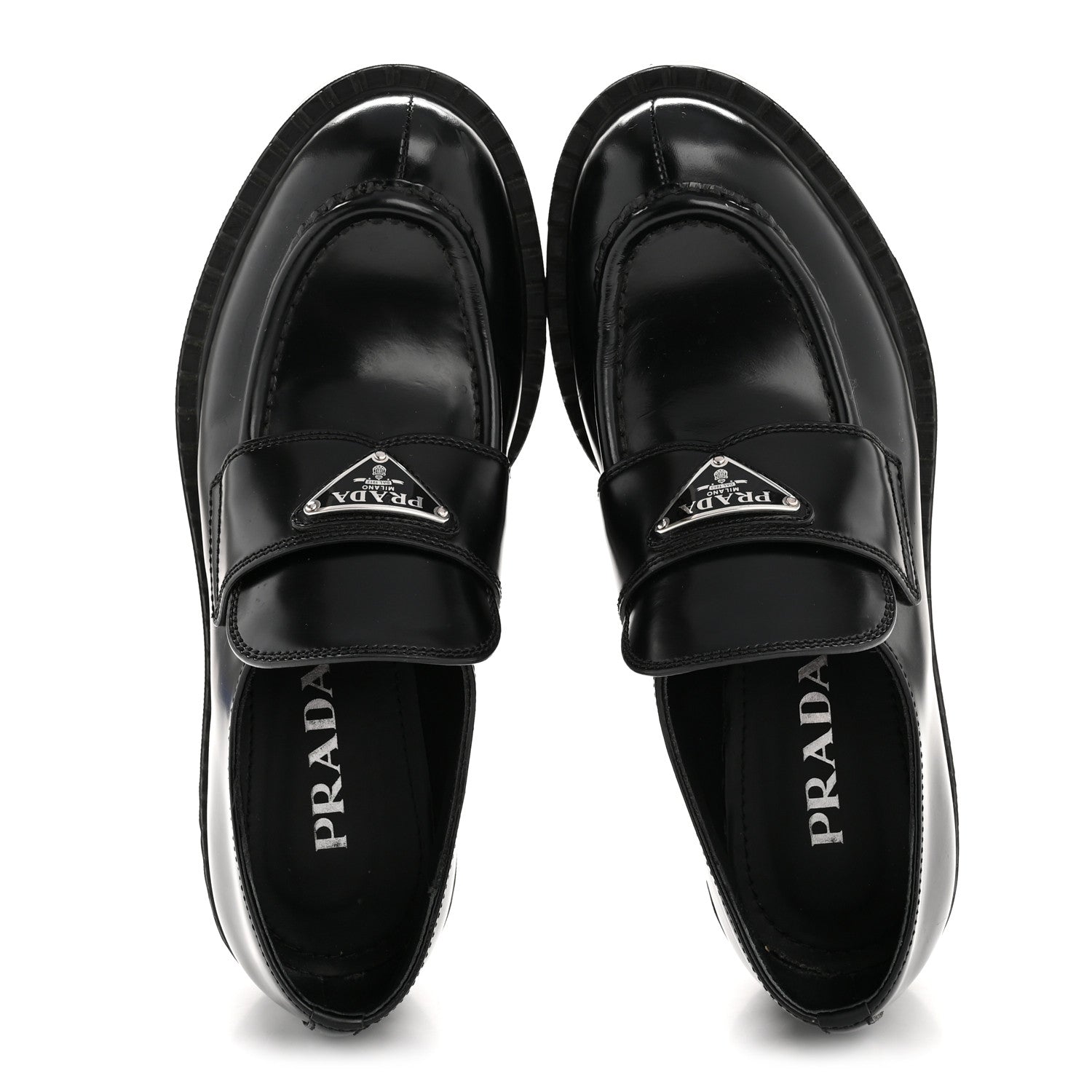 Prada Spazzolato Metal Triangle Logo 50mm Loafers 36.5 Black