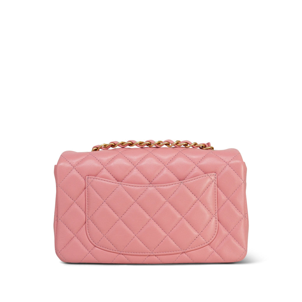 Chanel 19s Pink Lambskin Quilted Mini Rectangular Flap Aged Gold Hardware