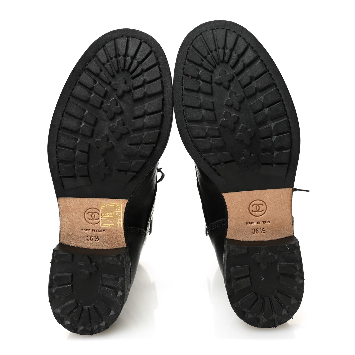 Chanel Calfskin Quilted Lace Up Combat Boots 36.5 Black