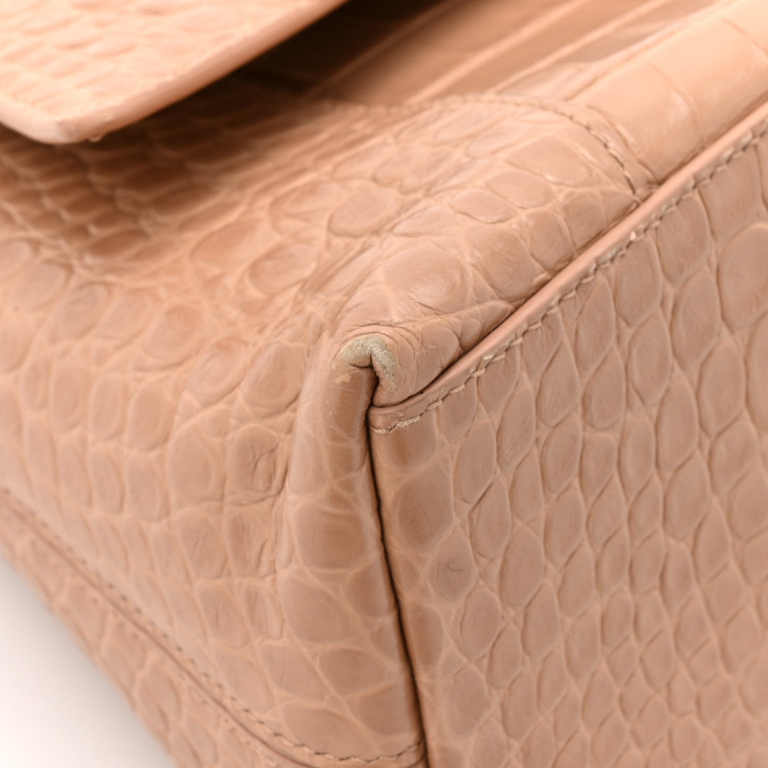 Balenciaga Extra Supple Calfskin Crocodile Embossed Small Downtown Shoulder Bag Nude Beige
