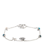 Gucci Sterling Silver Blue Topaz Mother of Pearl Resin Double G Flower Bracelet Turquoise