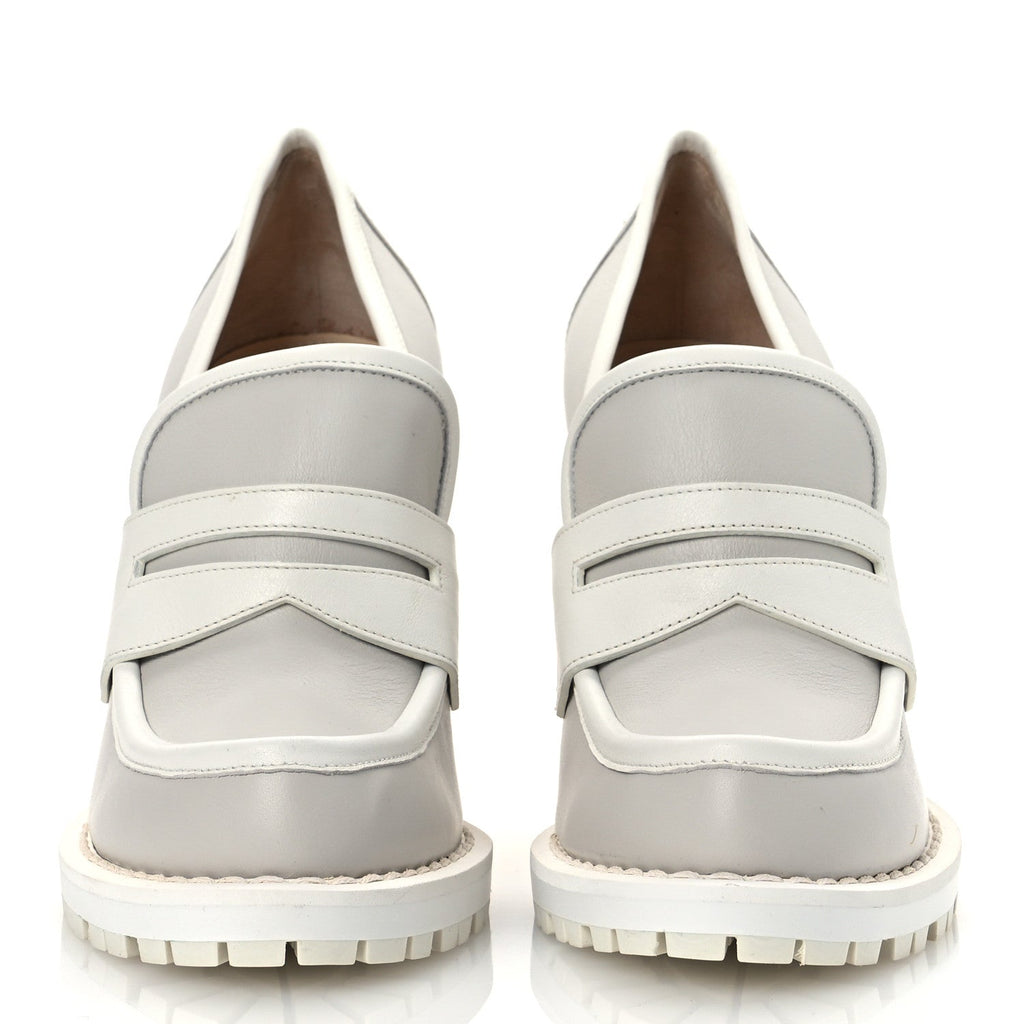 Bottega Veneta Calfskin Loafer Pumps 39.5 Mist Bianco