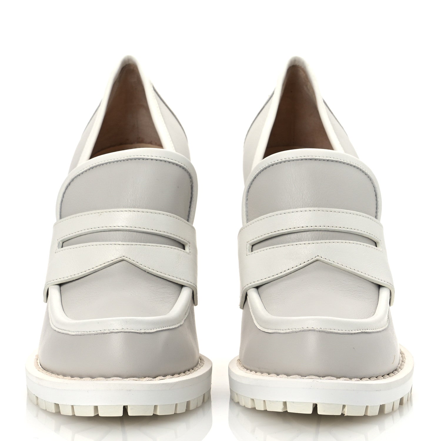 Bottega Veneta Calfskin Loafer Pumps 39.5 Mist Bianco