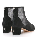 Chanel Mesh Suede Cap Toe Embellished Short Boots 35.5 Black