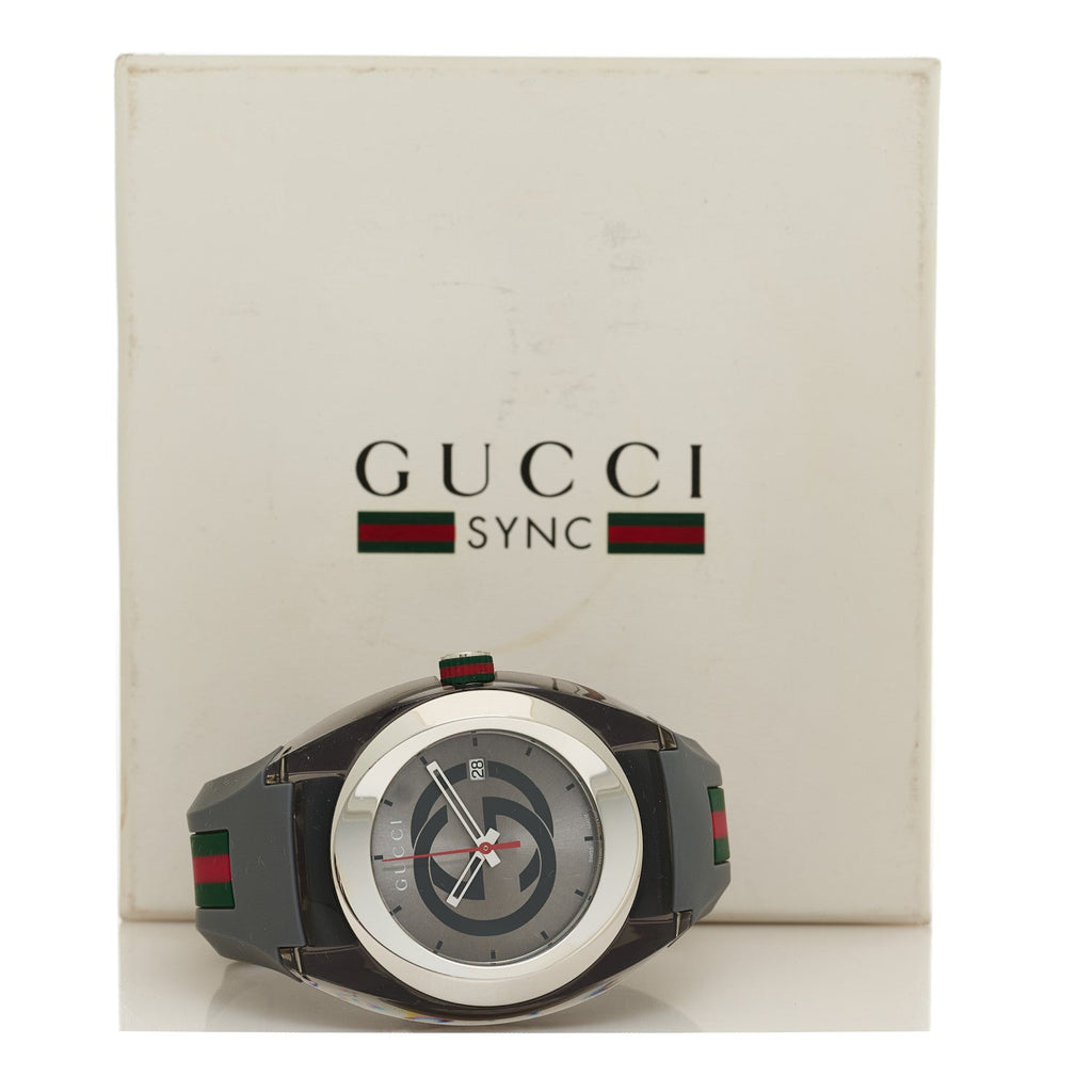 Gucci Stainless Steel Rubber 46mm Sync Web Quartz Watch Grey