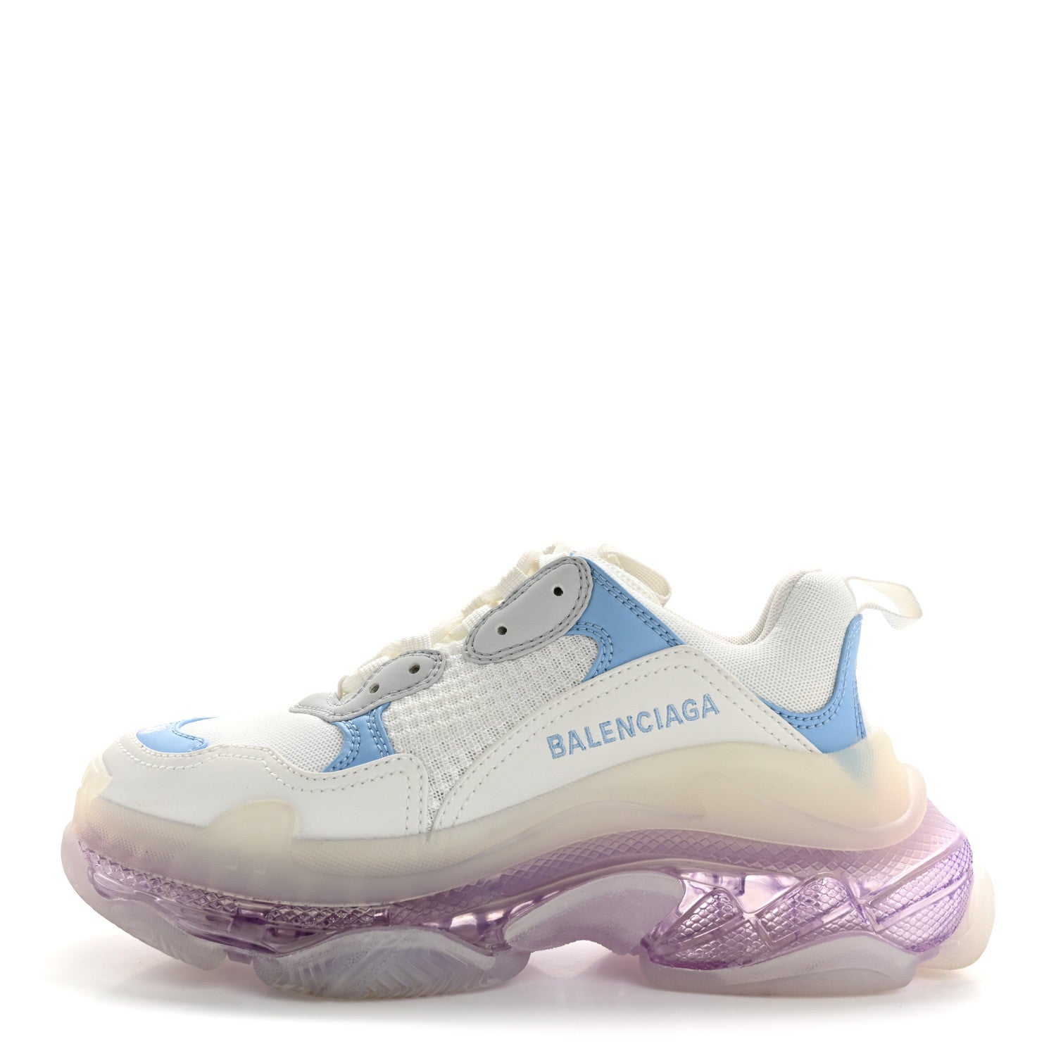 Balenciaga Fabric Mesh Clear Sole Womens Triple S Sneakers 36 Light Blue Grey Lilac White