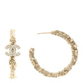 Chanel Crystal Camellia CC Hoop Earrings Gold