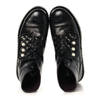 Chanel Crackled Calfskin Velvet Pearl Combat Short Boots 37.5 Black
