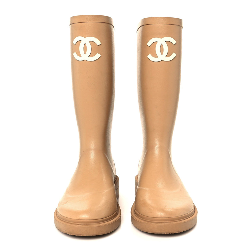 Chanel Caoutchouk CC High Boots 37 Beige