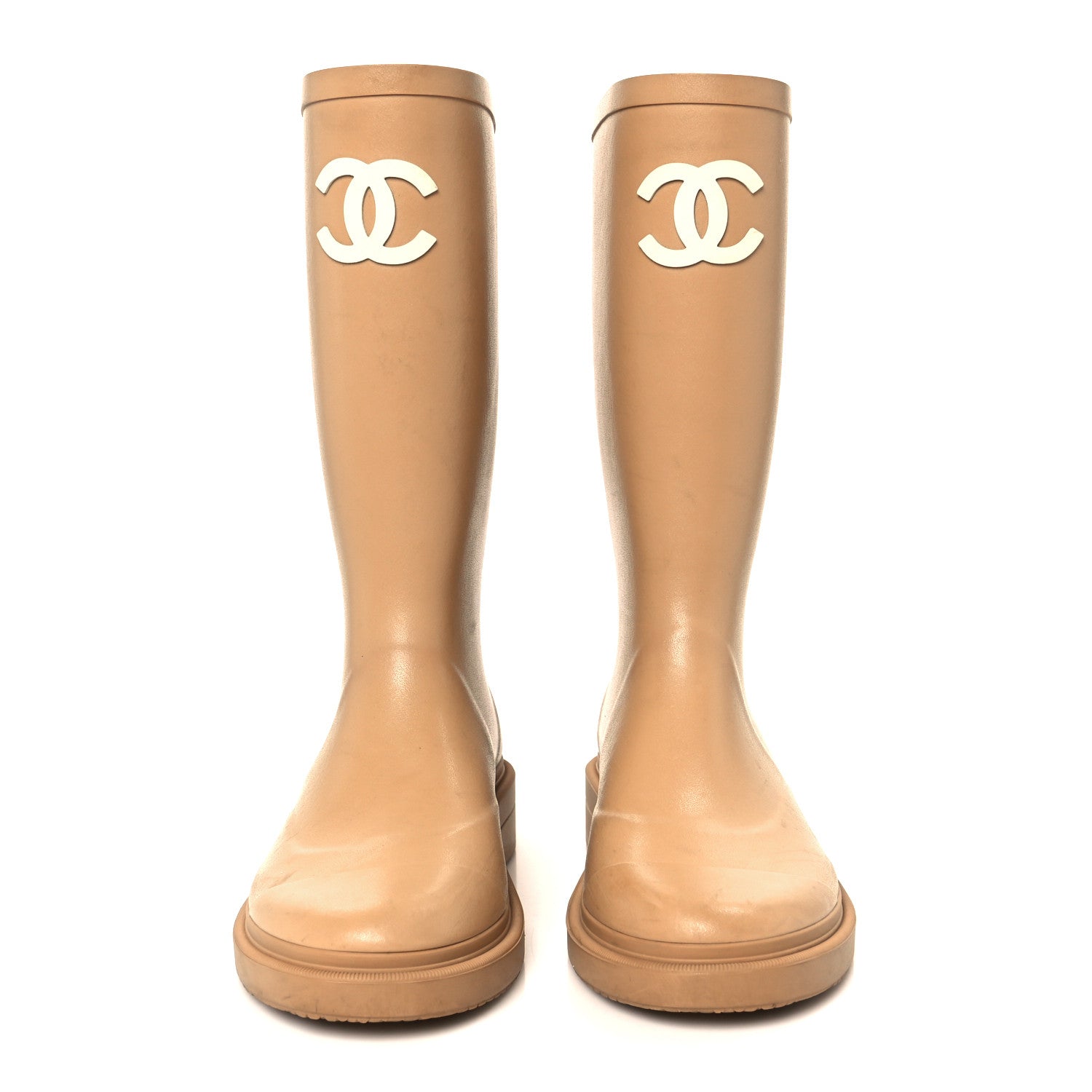 Chanel Caoutchouk CC High Boots 37 Beige