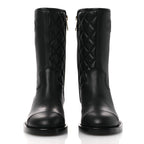 Chanel Calfskin Quilted CC Logo Mid Calf Boots 35 Black