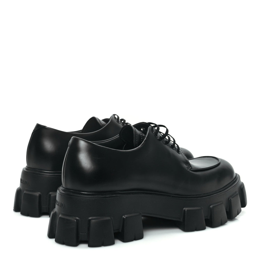 Prada Spazzolato Rois Monolith 55mm Derby Loafers 8 Black