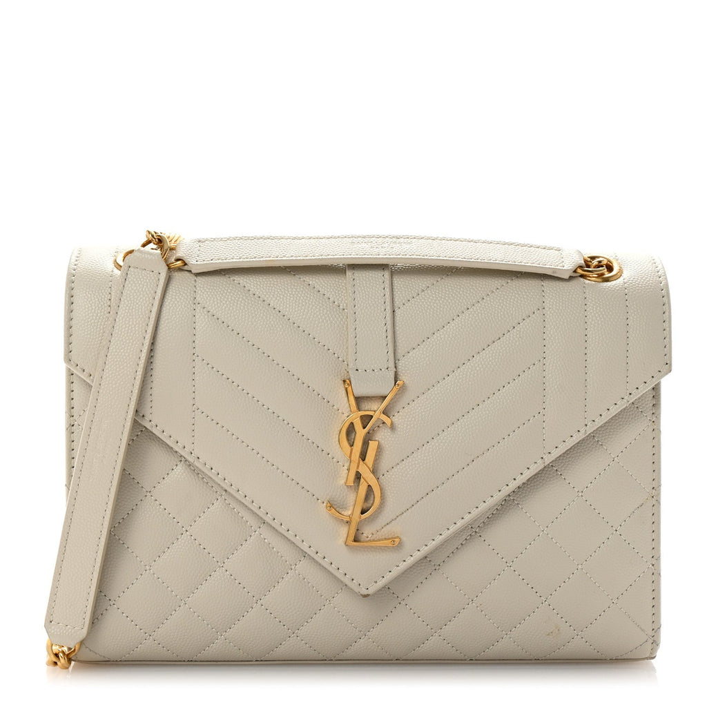 Saint Laurent Grain De Poudre Textured Mixed Matelasse Medium Triquilt Monogram Satchel Crema Soft