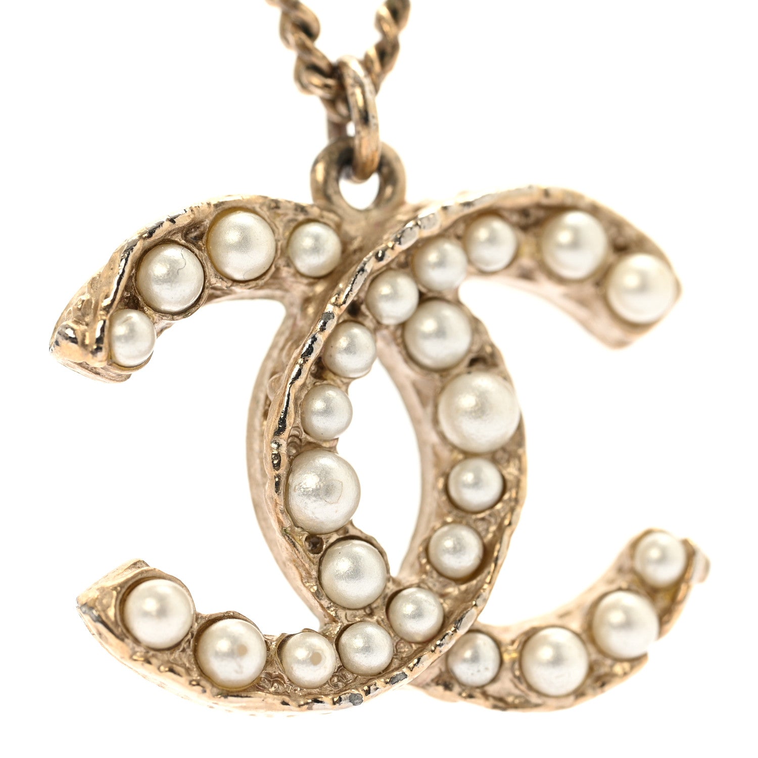 Chanel Pearl CC Pendant Necklace Light Gold