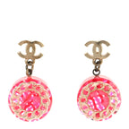Chanel Resin Chain Tweed CC Drop Earrings Pink Gold