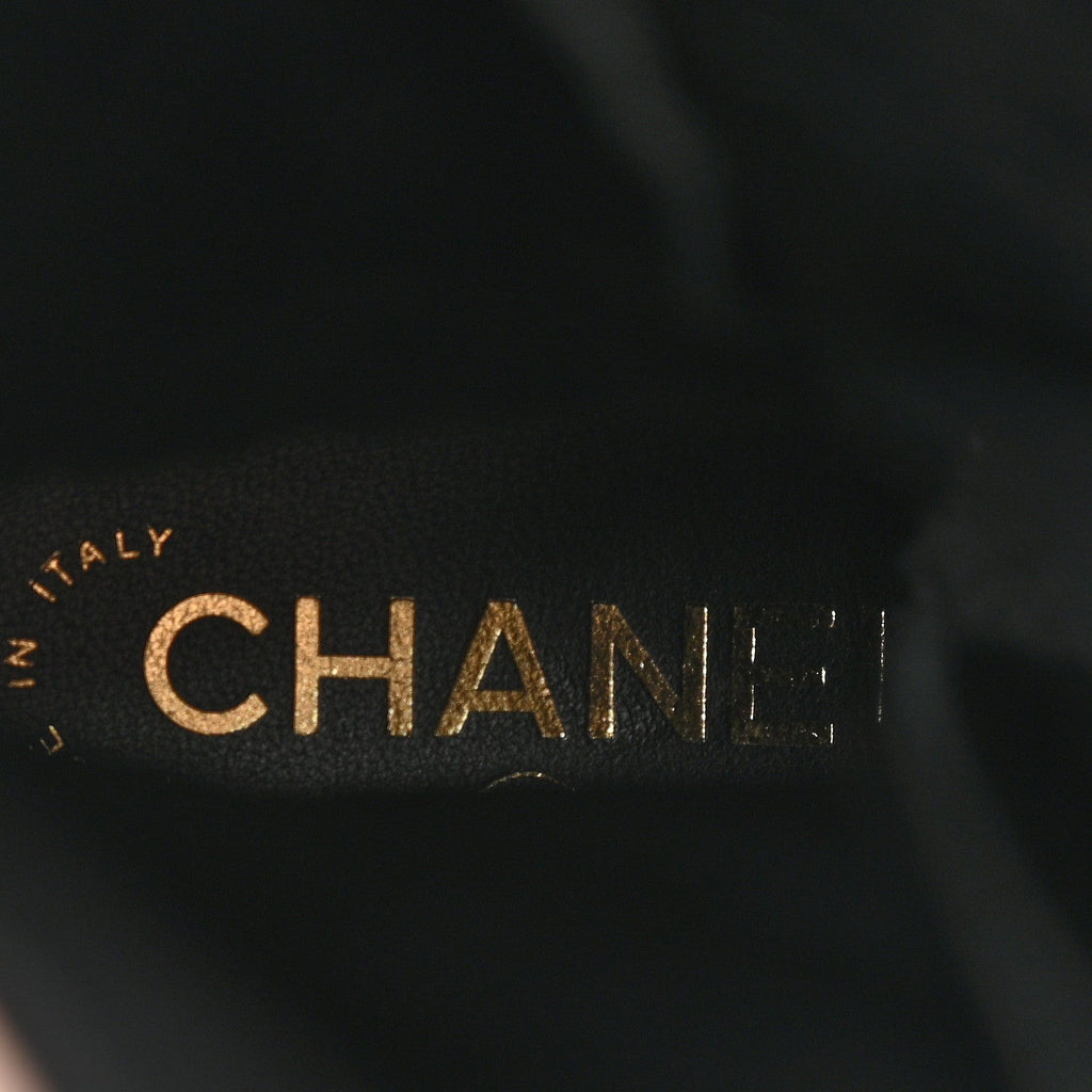Chanel Calfskin Quilted Logo Lace Up Tall Combat Boots 37.5 Black