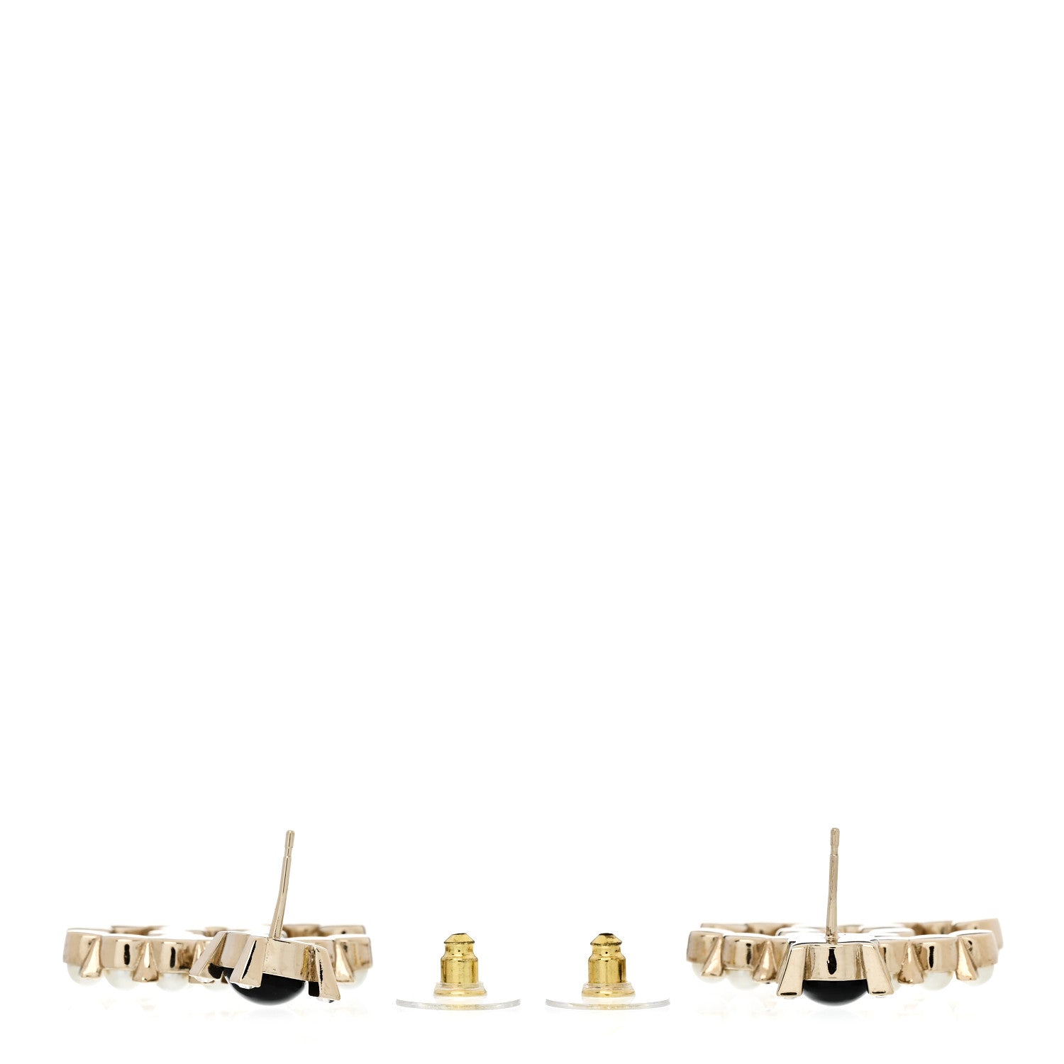 Chanel Resin Crystal Pearl CC Drop Earrings Black Gold