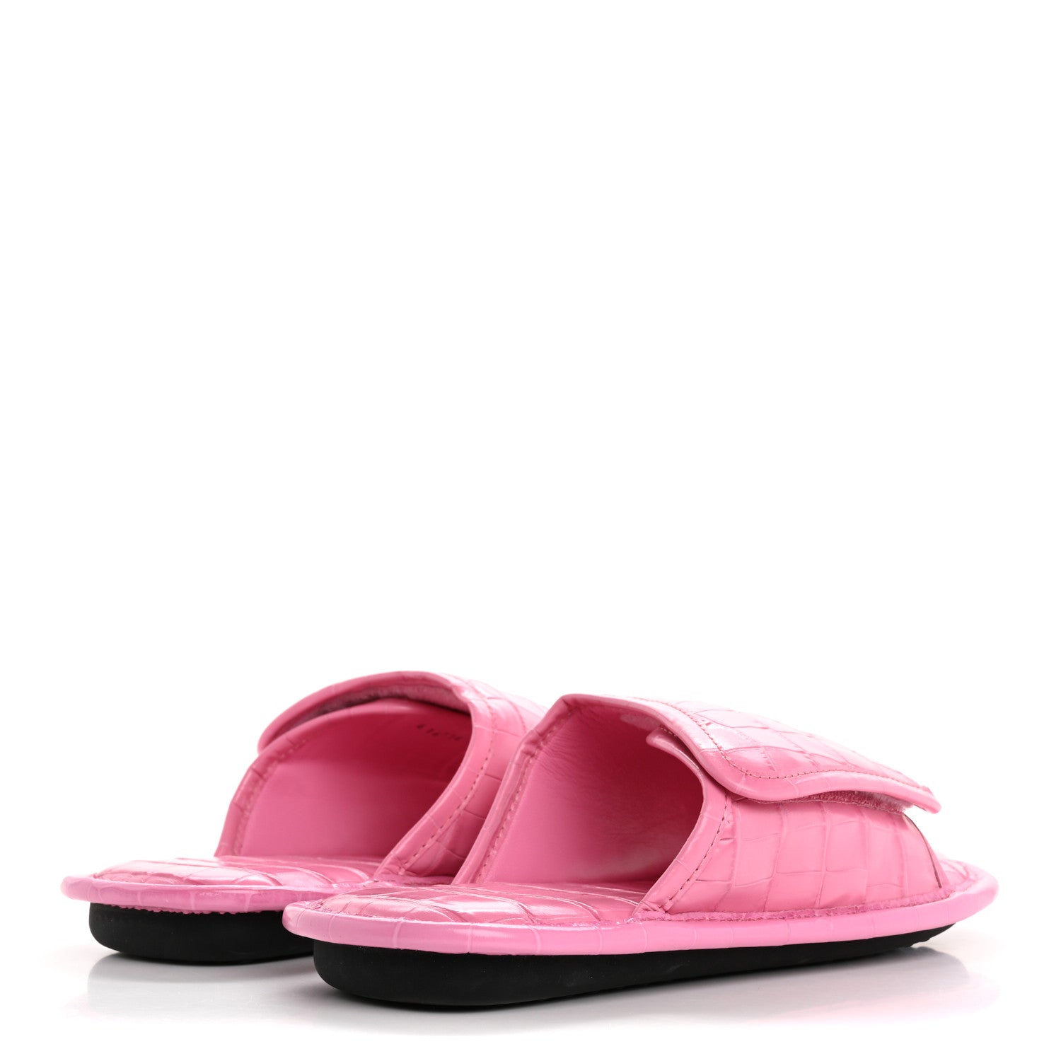 Balenciaga Calfskin Logo Crocodile Embossed Slides 40 Fuxia