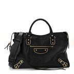 Balenciaga Chevre Gold Metallic Edge Hardware City Black