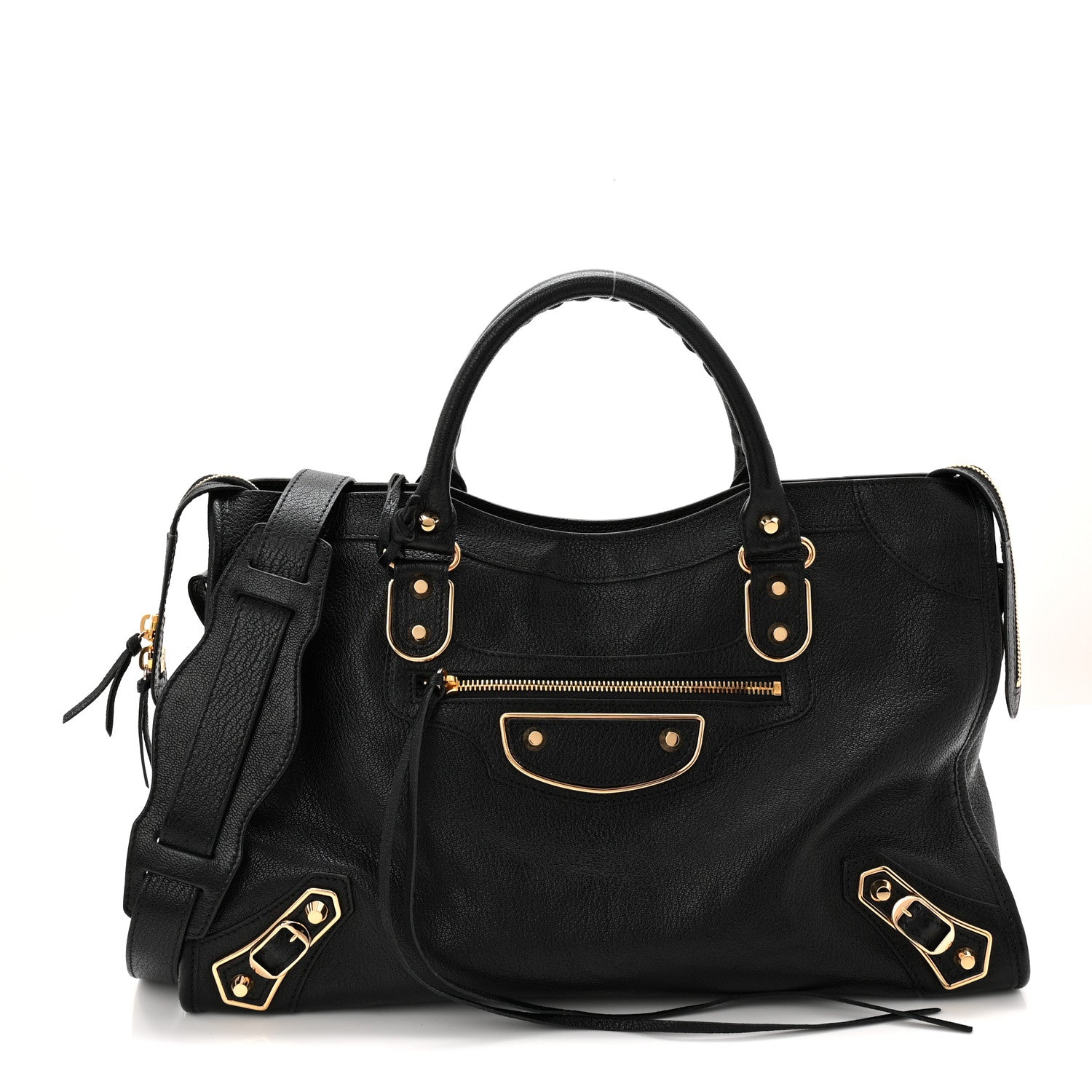 Balenciaga Chevre Gold Metallic Edge Hardware City Black