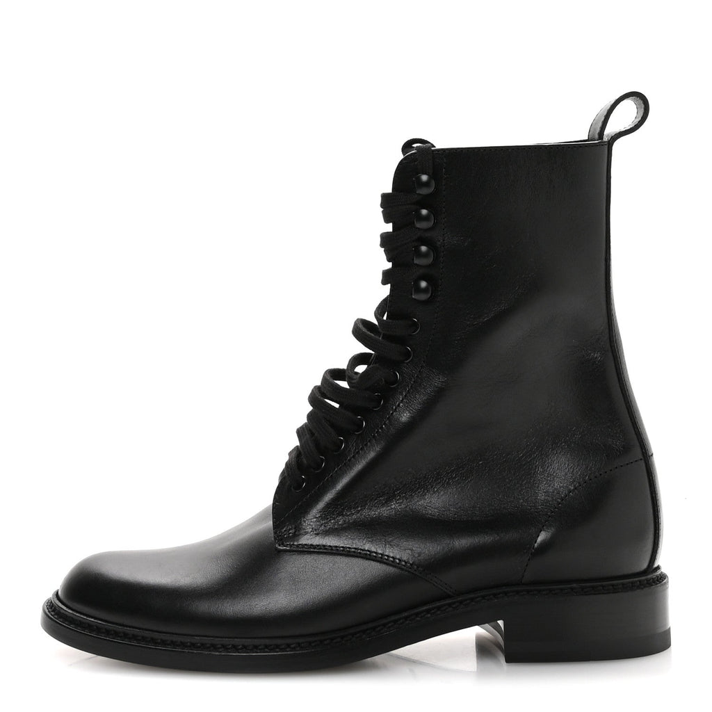 Saint Laurent Stalker Lambskin Mens Army 20 Lace Up Boots 40 Black
