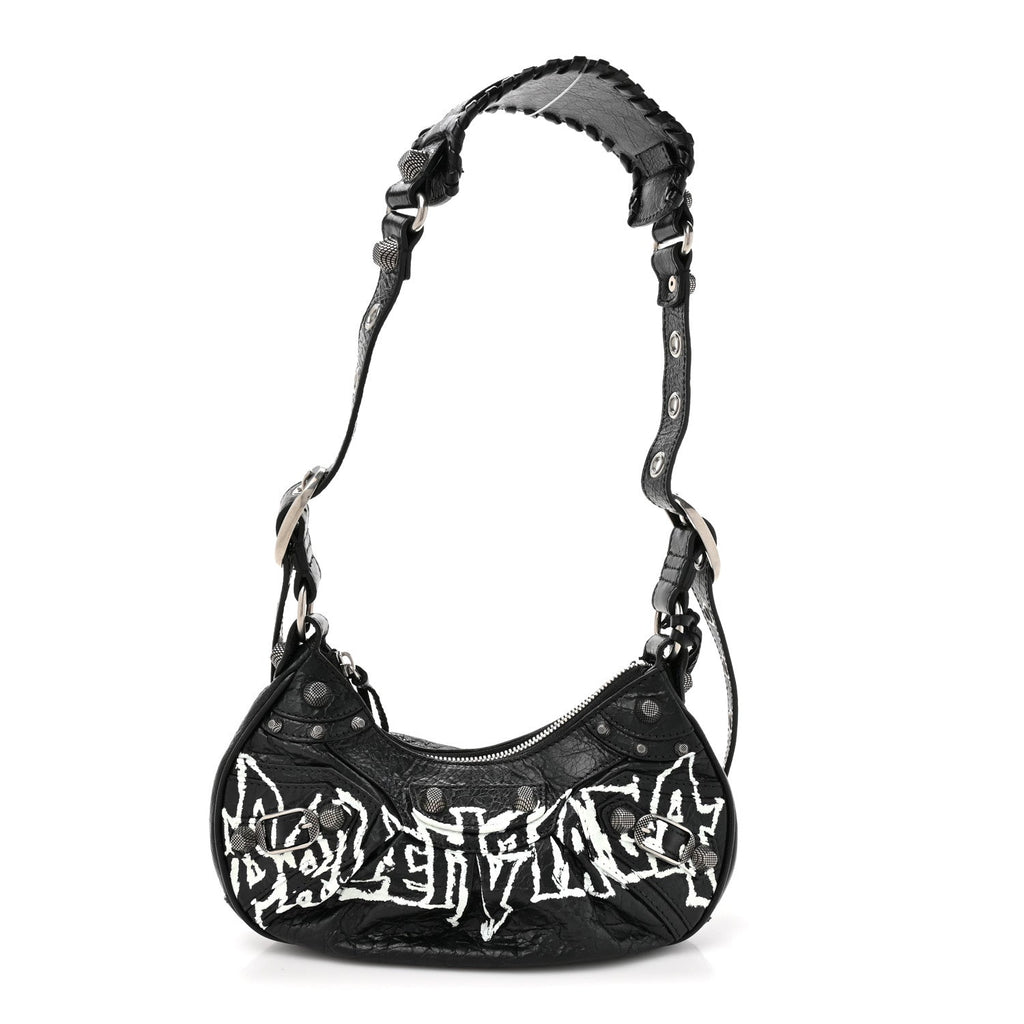 Balenciaga Agneau Arena Lunar New Year Graffiti Logo Le Cagole Shoulder Bag XS Black