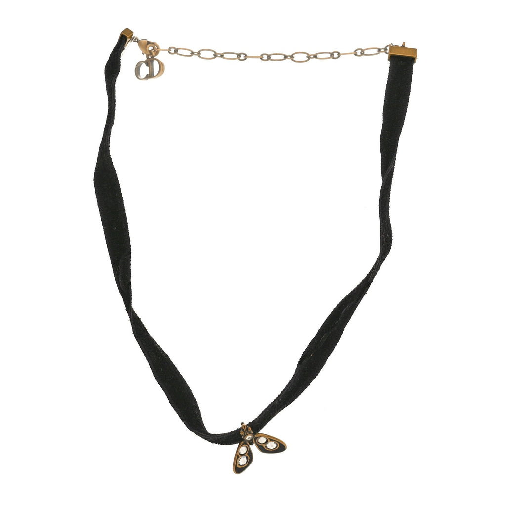 Christian Dior Velvet Ribbon Butterfly Choker Necklace Black