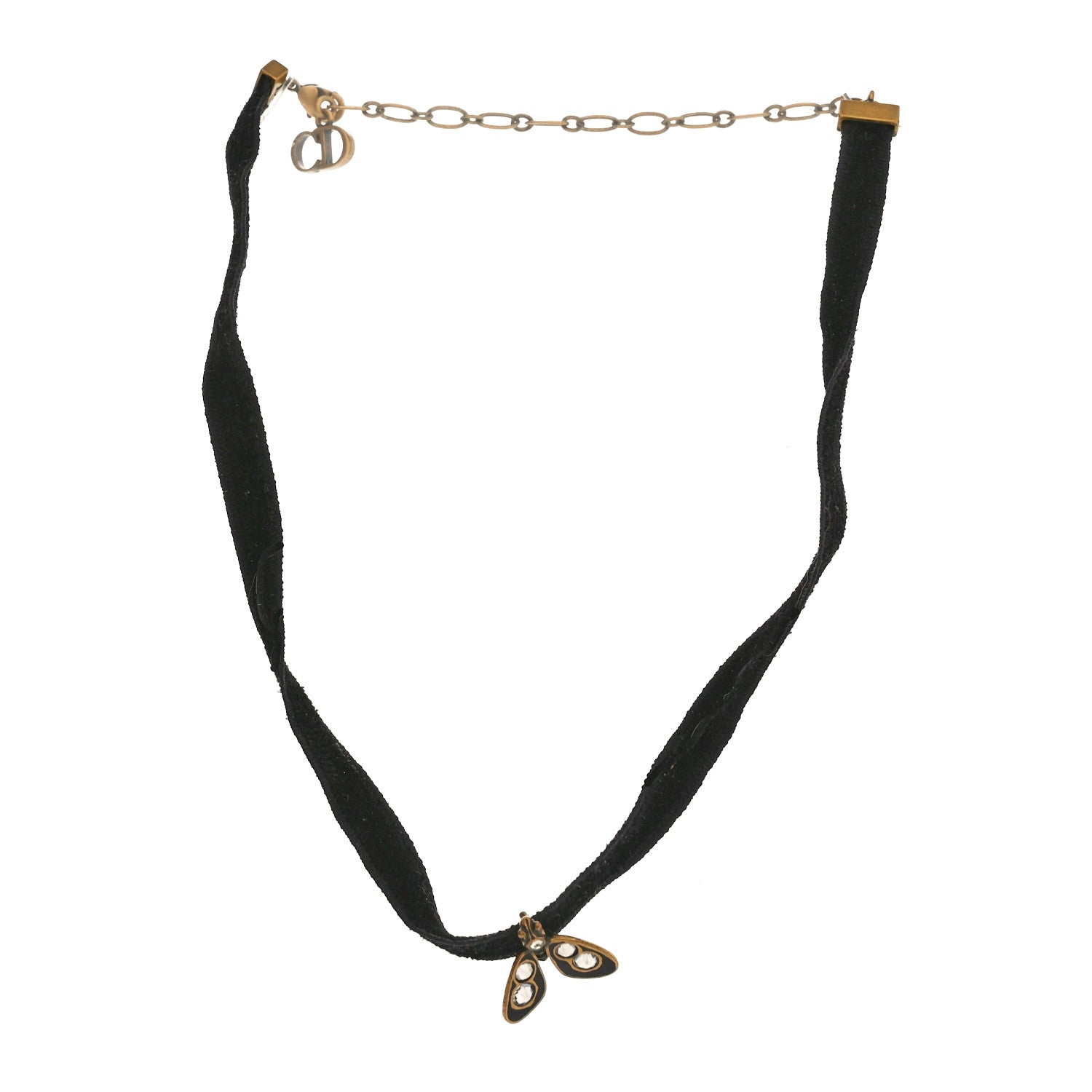 Christian Dior Velvet Ribbon Butterfly Choker Necklace Black