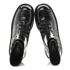 Chanel Shiny Calfskin Quilted Lace Up Combat Boots 39 Black