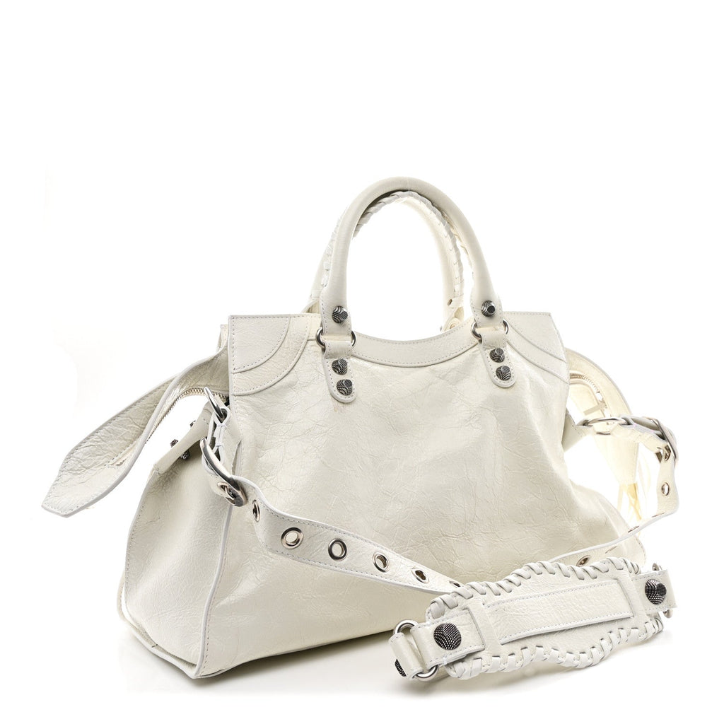 Balenciaga Agneau Arena Neo Cagole City Handbag Optic White