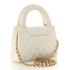 Chanel Shiny Aged Calfskin Quilted Nano Kelly Shopper White