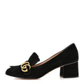 Gucci Kid Scamosciato GG Marmont Fringe 50mm Loafer Pumps 39.5 Black