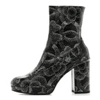 Chanel Calfskin Camellia Printed Ankle Boots 38 Black White