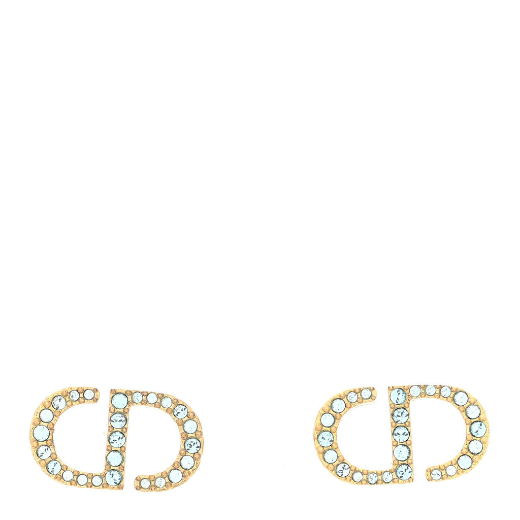 Christian Dior Crystal CD Earrings Blue Gold