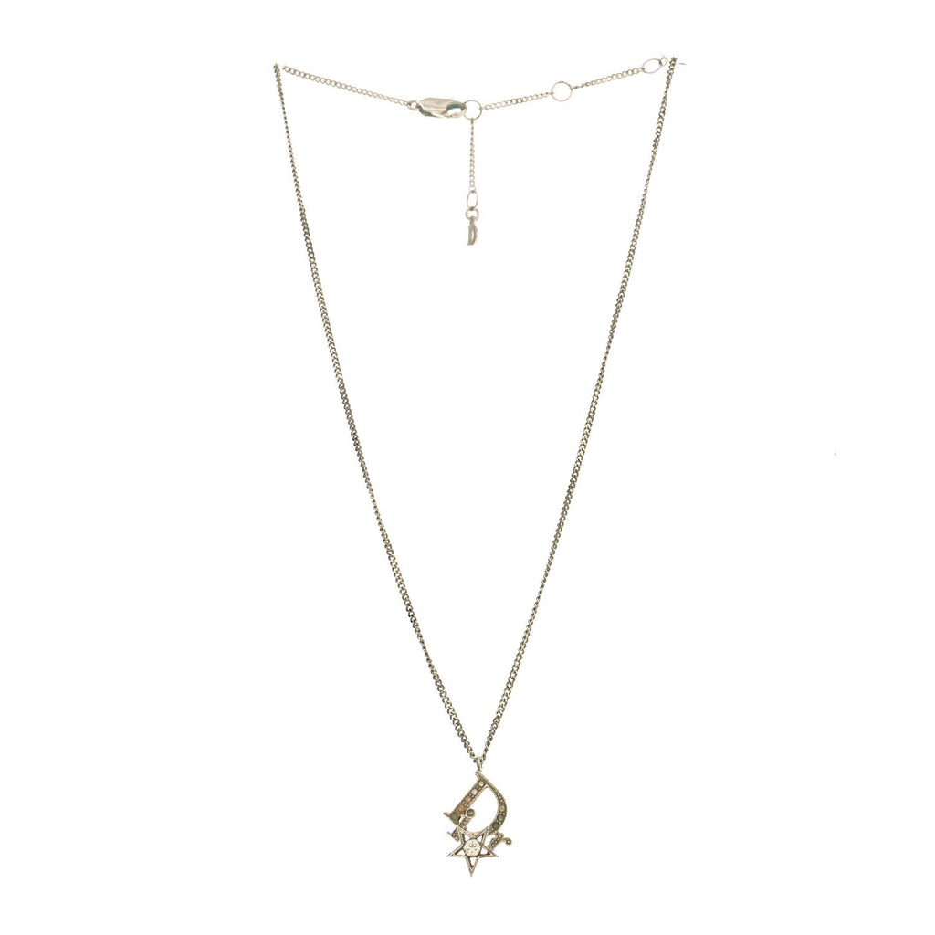 Christian Dior Crystal Logo Star Necklace Silver