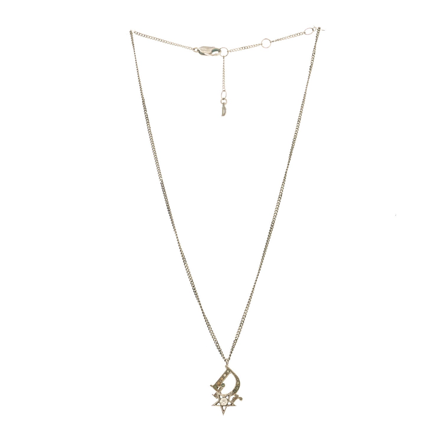 Christian Dior Crystal Logo Star Necklace Silver