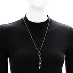 Chanel Enamel Bead Pearl CC Drop Necklace Black Gold