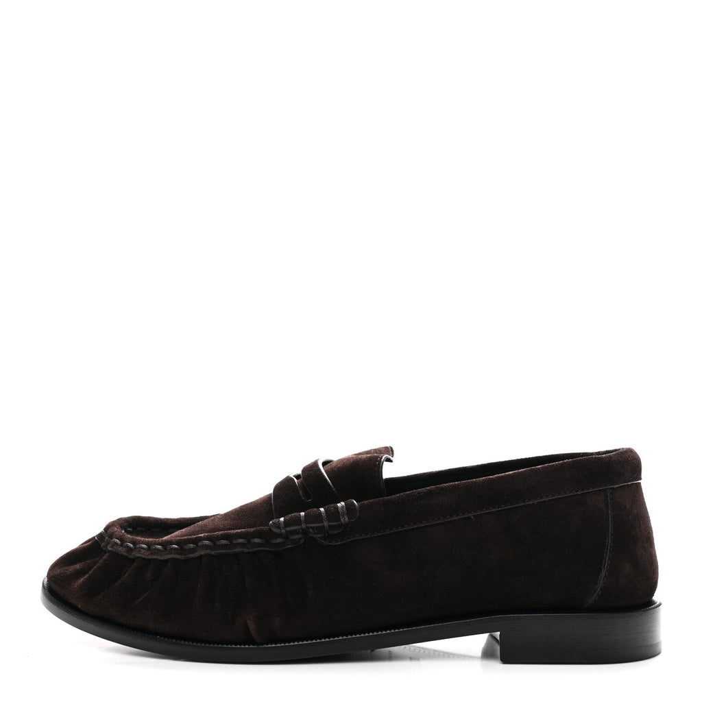 Saint Laurent Suede Le Loafer 15 Penny Slippers 37.5 Dark Chocolate