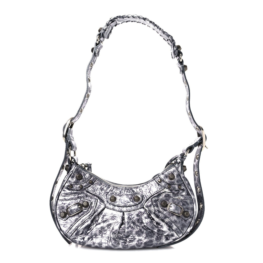 Balenciaga Metallic Agneau Arena Leopard Le Cagole Shoulder Bag XS Dark Grey