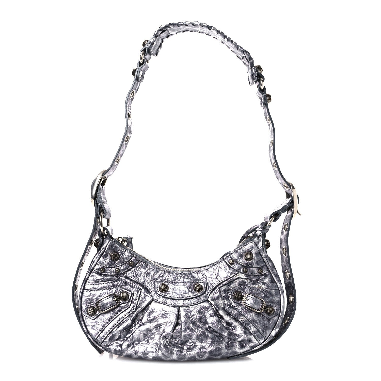 Balenciaga Metallic Agneau Arena Leopard Le Cagole Shoulder Bag XS Dark Grey
