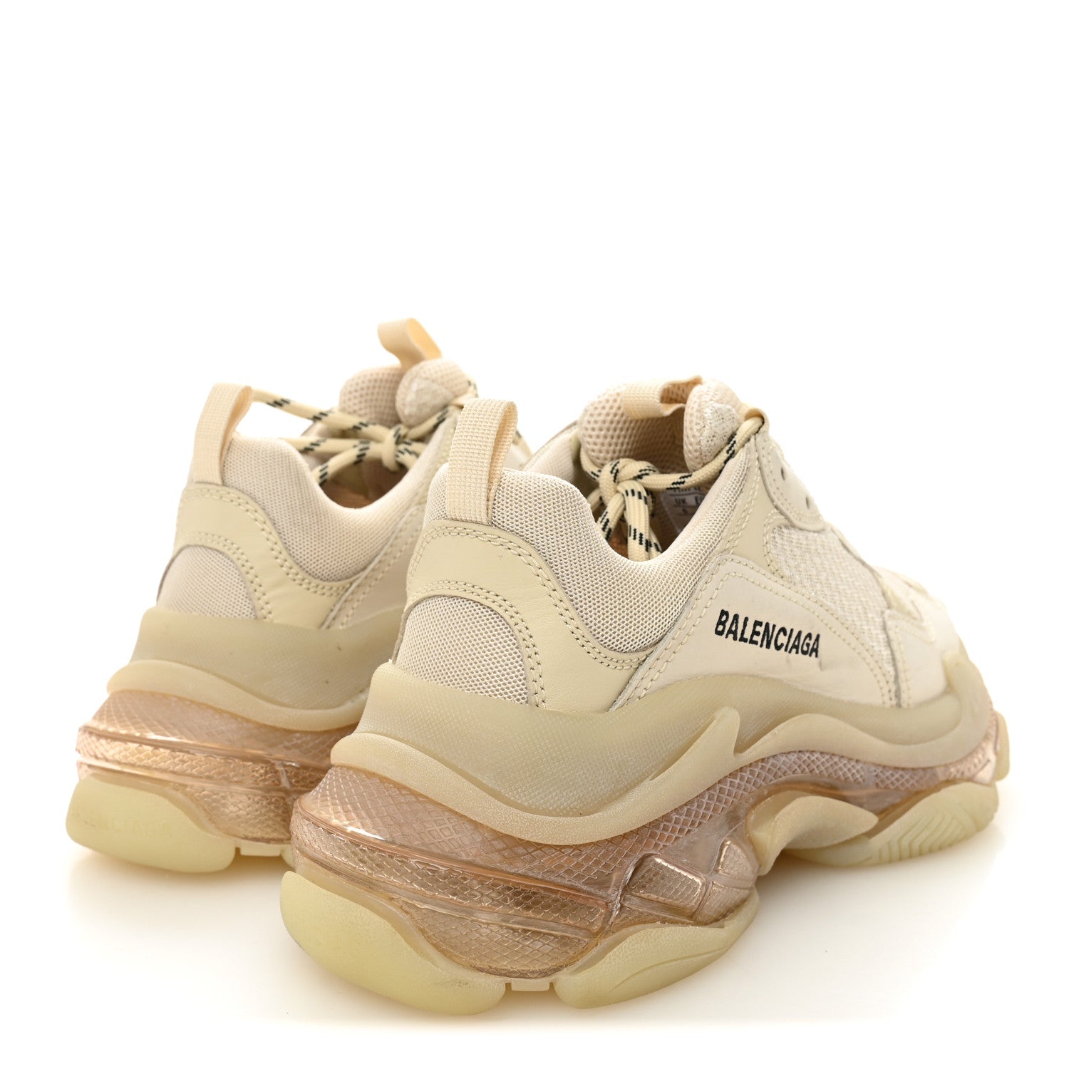 Balenciaga Fabric Mesh Clear Sole Womens Triple S Sneakers 39 Beige