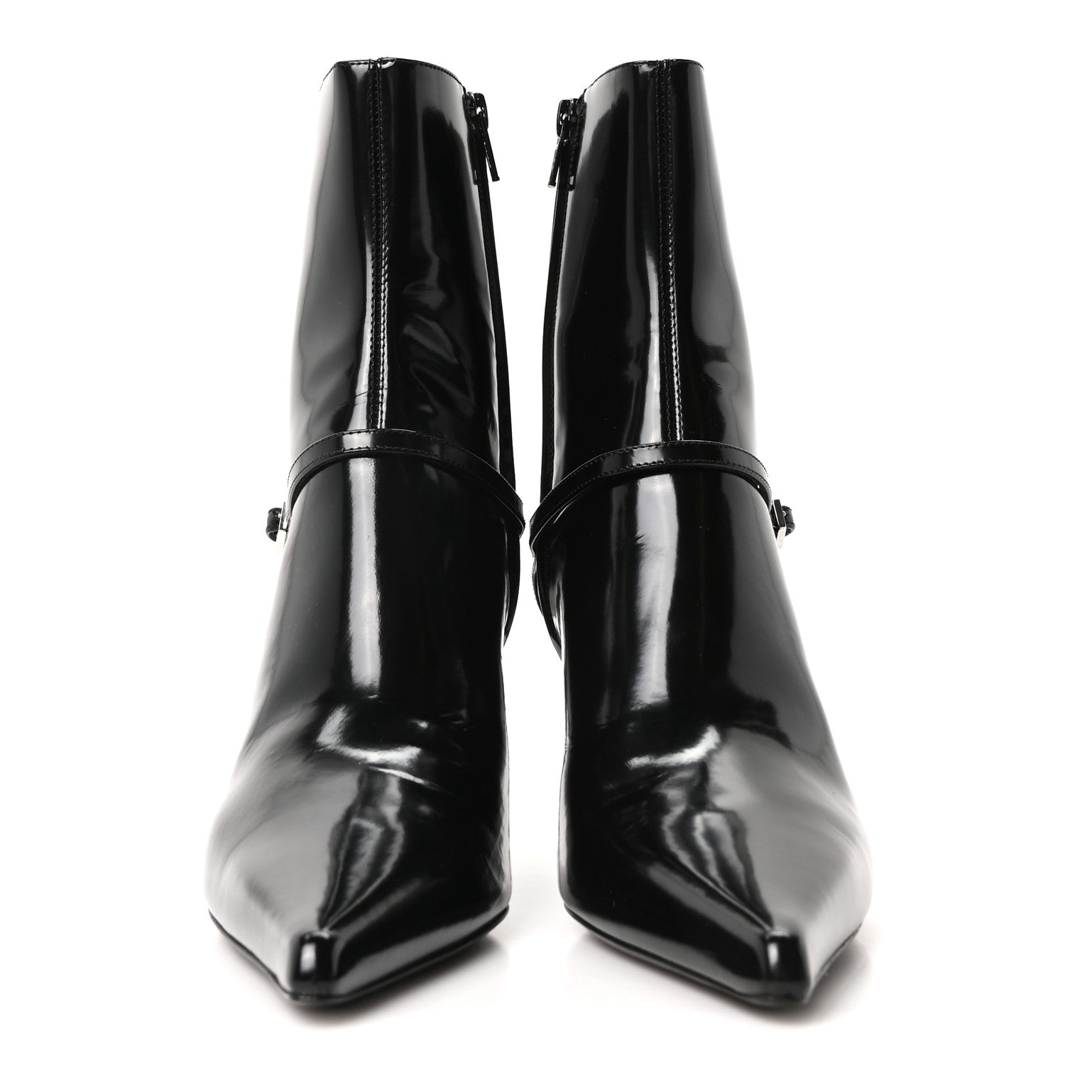 Saint Laurent Patent Vendome Buckle Ankle Booties 37 Black